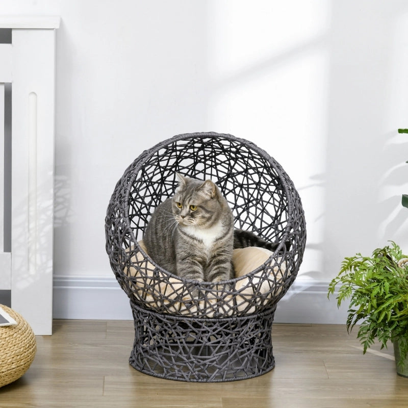 Cuccia rialzata per gatti con cuscino in poliestere grigia 50 × 50 × 60 cm fino a 5 kg