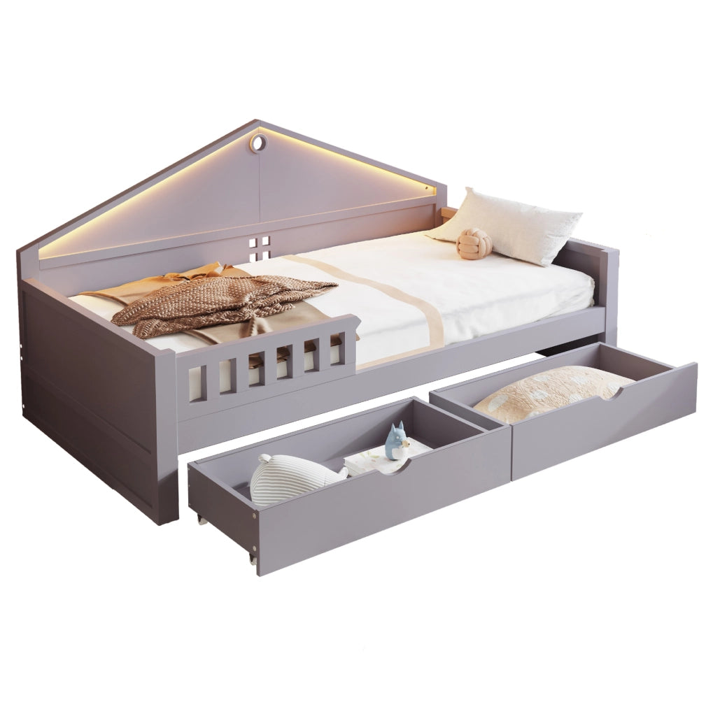 Letto multifunzione 90 x 200 cm con LED e due cassetti
