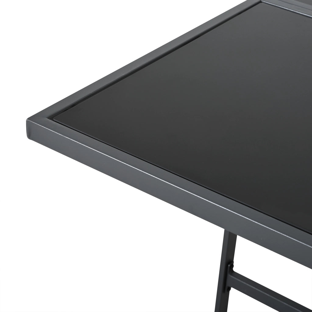 Set da pranzo da esterno 7 pezzi per 6 persone con tavolo in vetro temprato nero