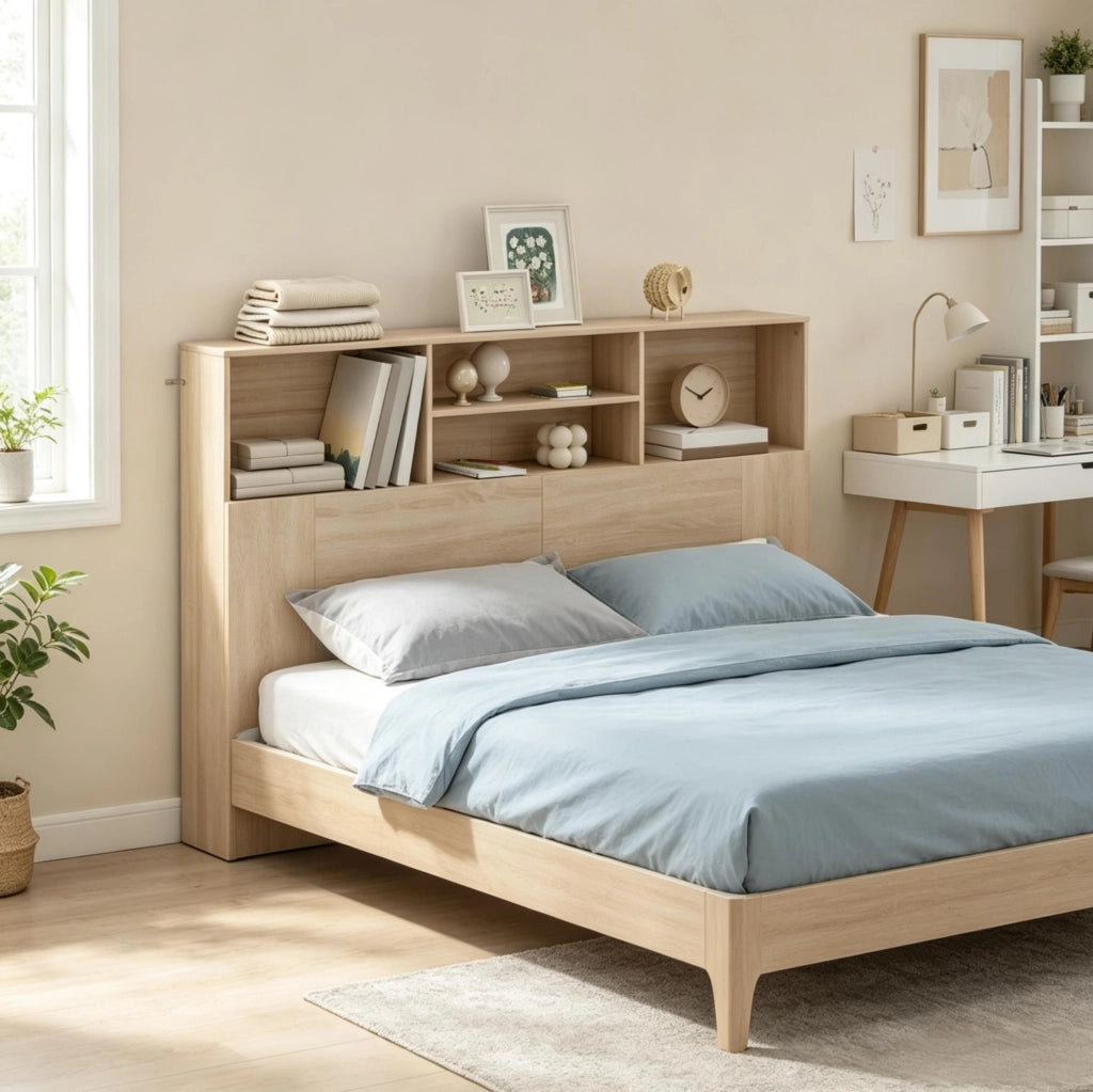 TESTIERA con 4 Vani 140x19x103,5 cm Naturale MDF e Truciolare
