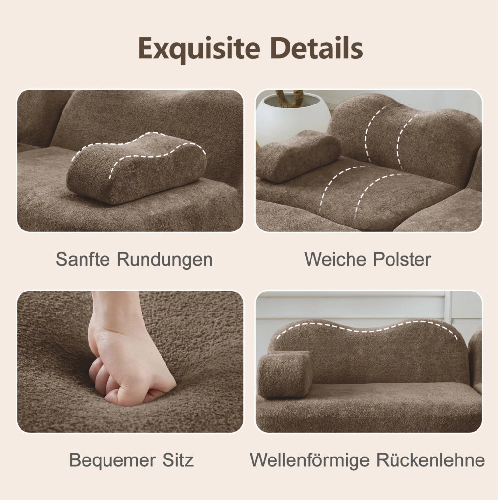 Divano angolare modulare ULEVR in velluto marrone con pouf collegabile, imbottitura in schiuma 32D