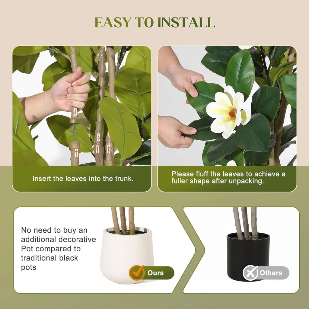 Ficus Artificiale 152 cm con Foglie Real Touch Tronchi Multipli e Vaso