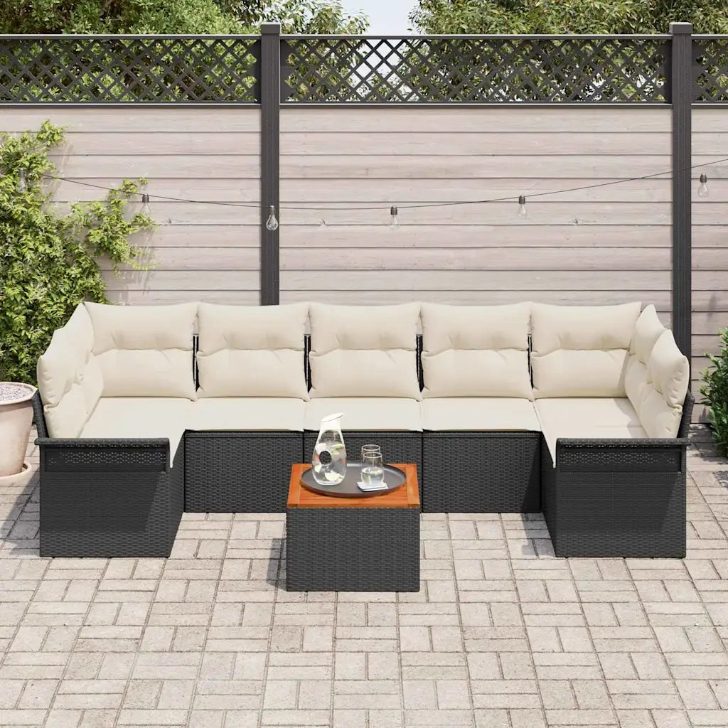 Set Divano da Giardino 8 pcs Nero e Crema polyrattan 3355961