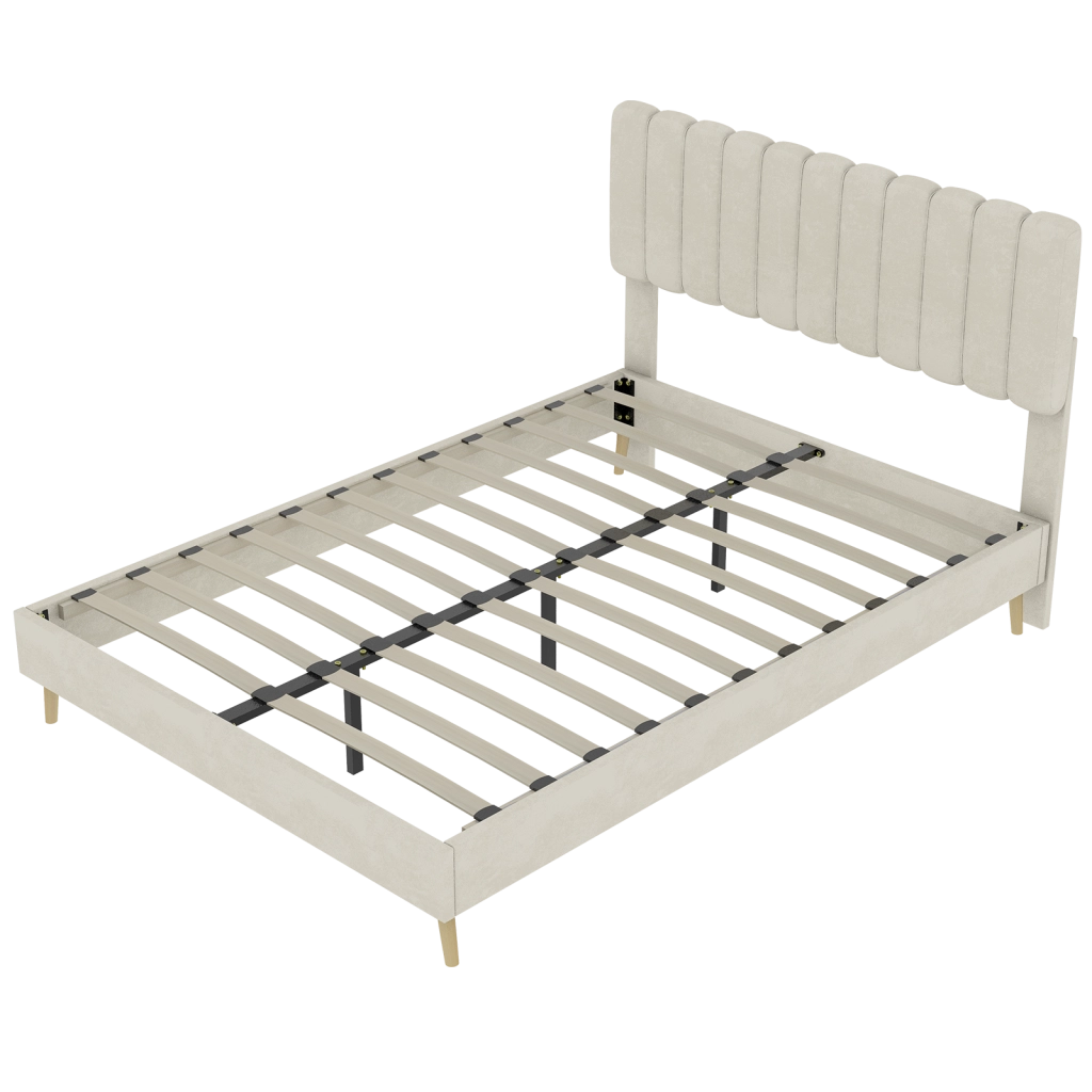letto imbottito tessuto e metallo beige 160 x 200 cm