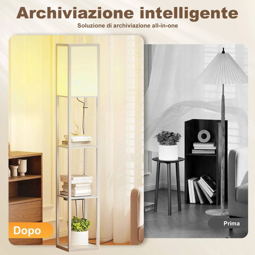 Lampada da Terra con Ripiani e USB ¨C zephmum ¨C Bianco