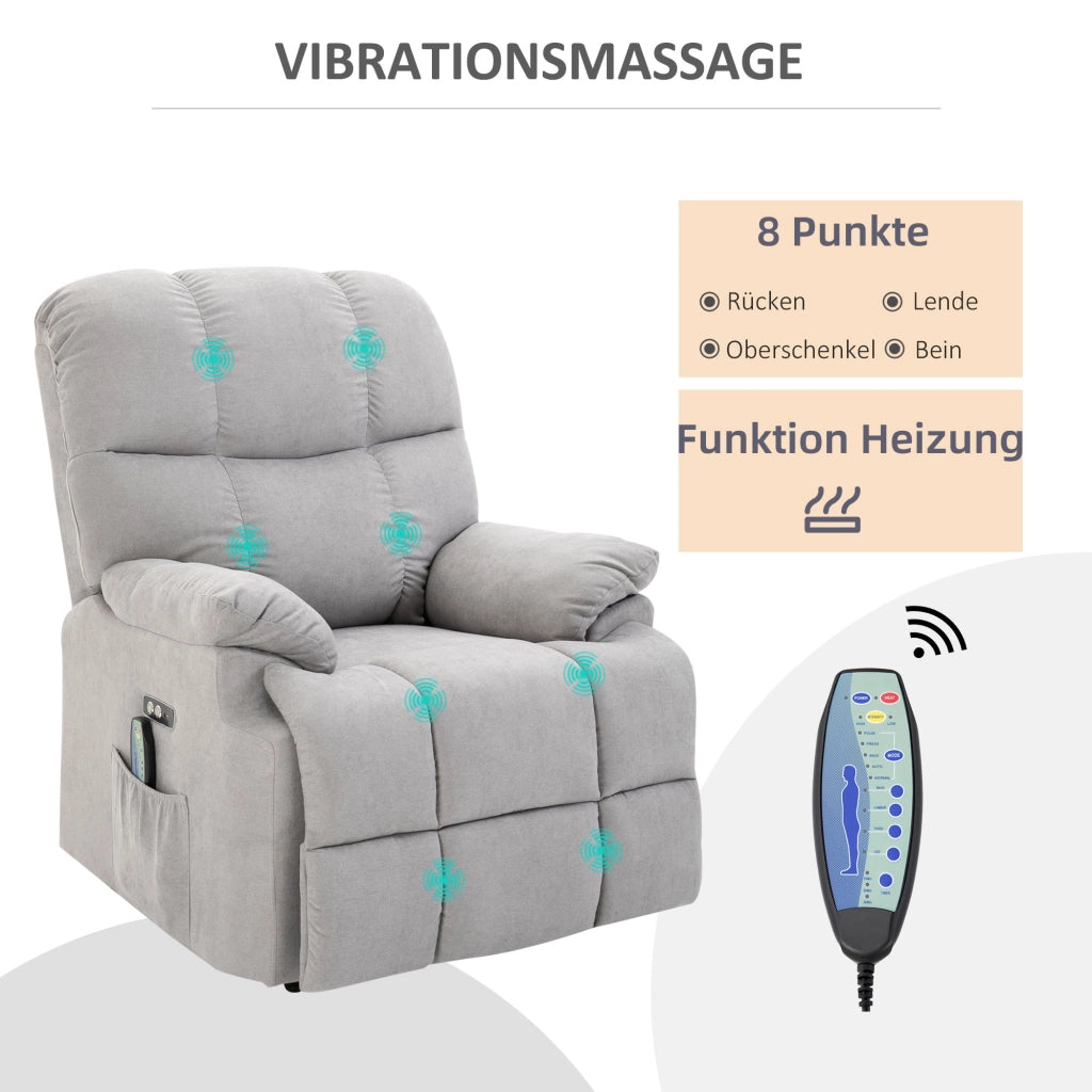 Poltrona relax rialzabile con alzata assistita schienale reclinabile a 160° USB e tasca laterale in poliestere grigio
