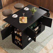 Isola cucina nera con piano pieghevole; cassetti e ripiani; 140 x 40 x 90 cm