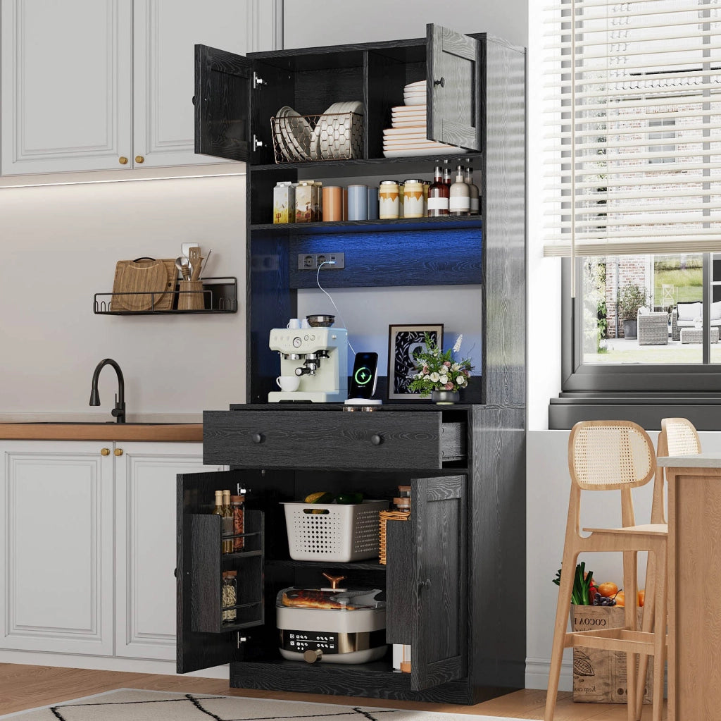 Mobile da cucina alti in MDF 180 cm con LED, prese integrate e grande cassetto