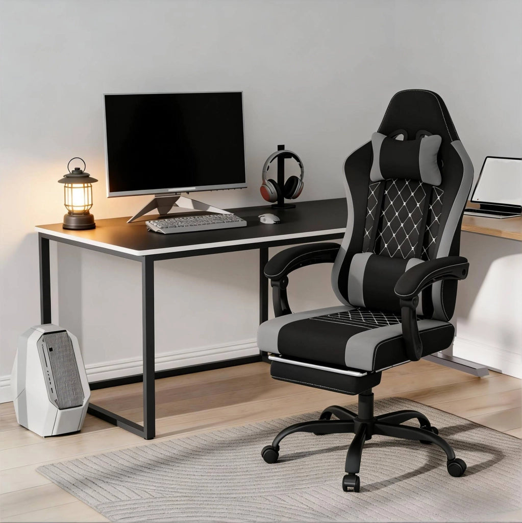 Sedia gaming ergonomica con massaggio USB e poggiapiedi