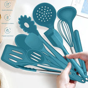 Set di accessori da cucina, 15 pezzi di utensili da cucina in silicone, utensili da cucina termoresistenti con contenitore per accessori, antiaderente, accessori da cucina, resistente alla lavastoviglie, blu