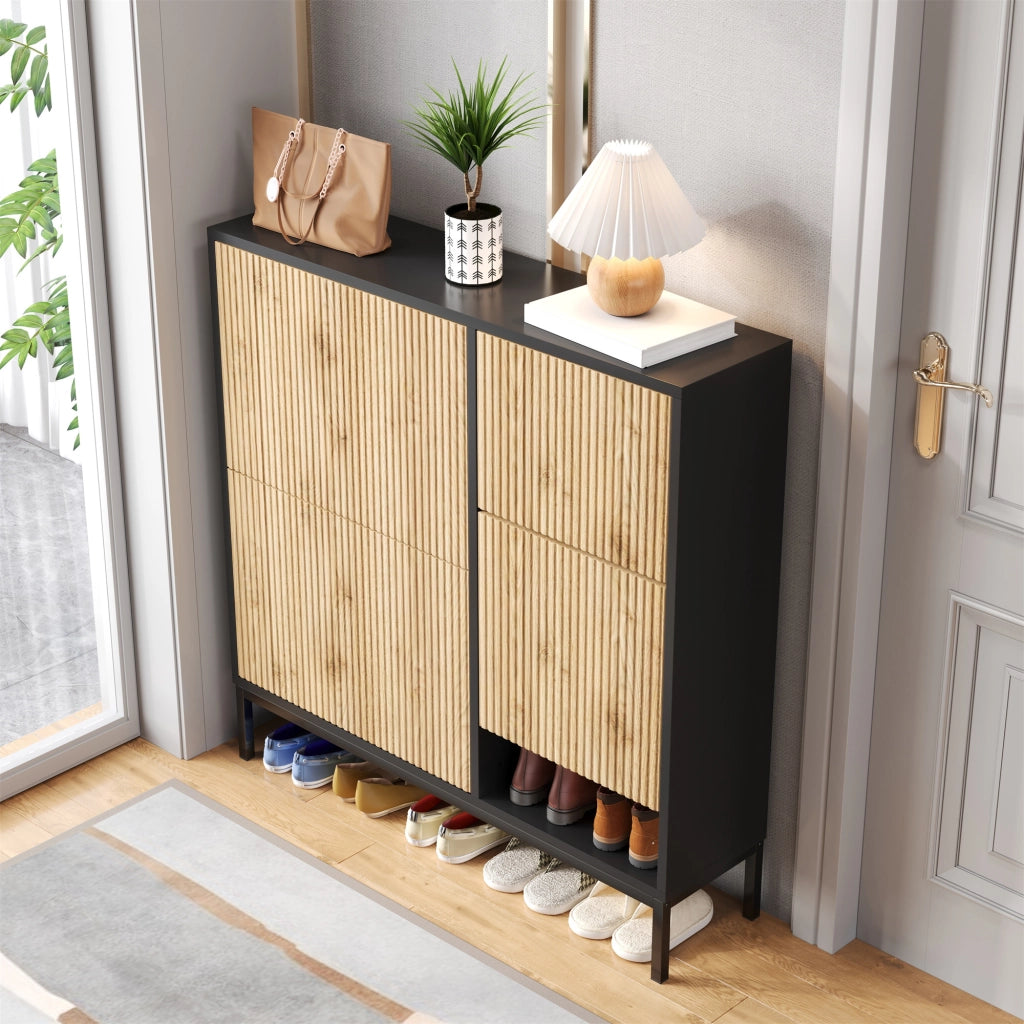 SCARPIERA con panca estraibile 100x25x100 cm MDF Nero e colore legno
