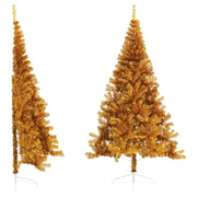 Albero di Natale Artificiale a Metà con Supporto Oro 210 cm PET 344693