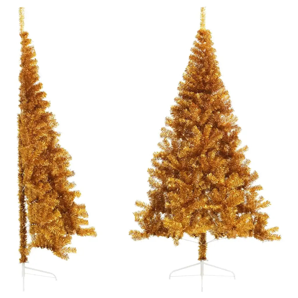 Albero di Natale Artificiale a Metà con Supporto Oro 210 cm PET 344693