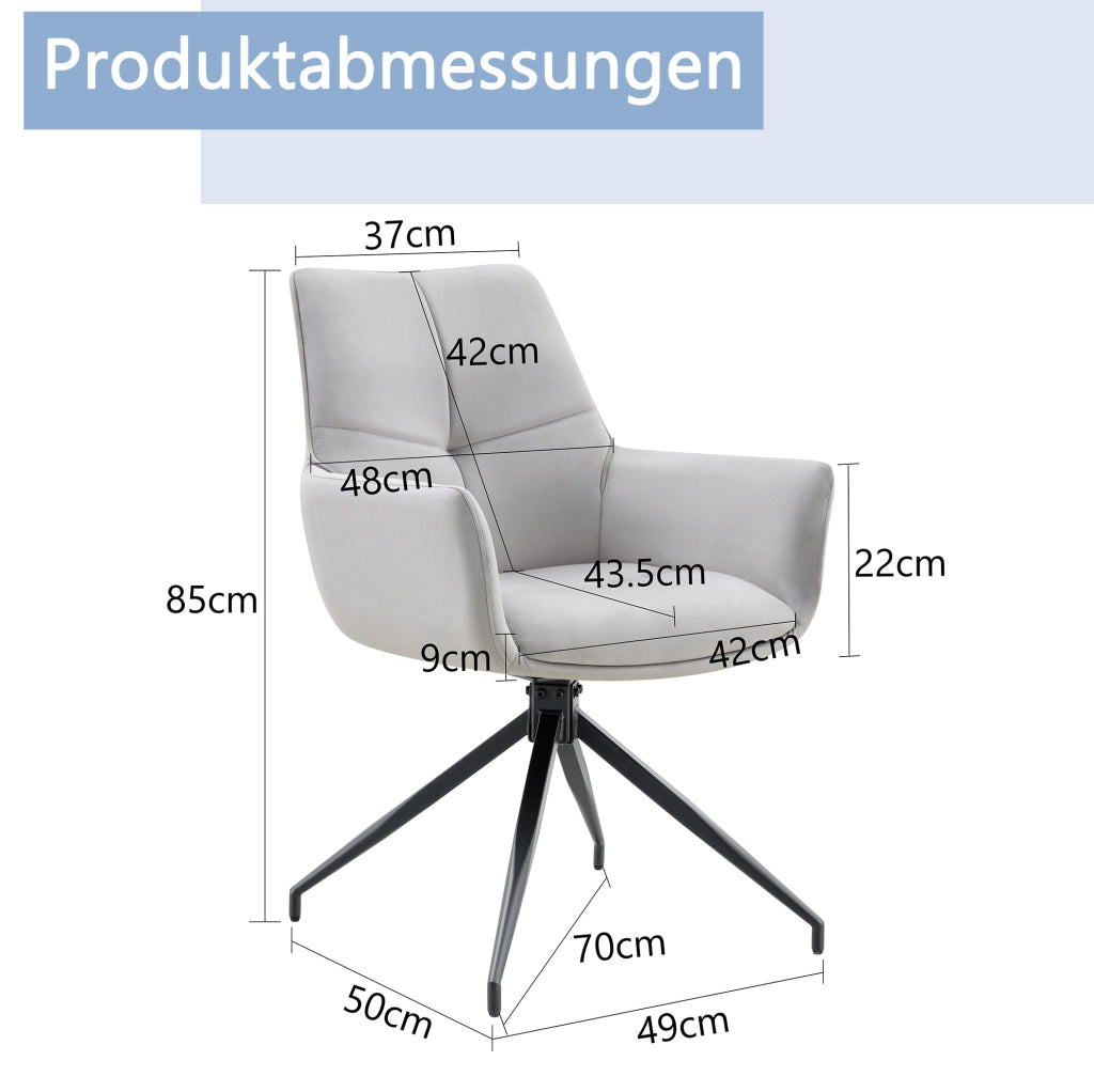 Sedia da pranzo girevole 2 pezzi 85 cm, tessuto grigio chiaro e metallo nero
