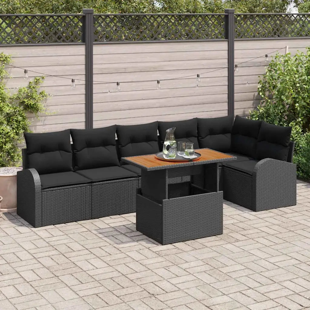 Set Divano da Giardino con archiviazione 7 pcs Nero Poly Rattan