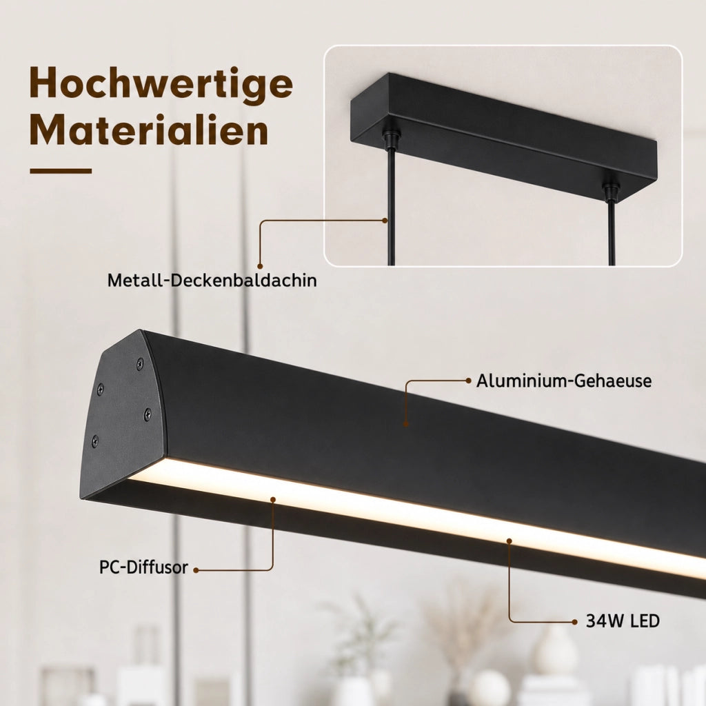 ZMH Lampada a sospensione a LED nera 34W dimmerabile con telecomando adatta per cucina sala da pranzo e ufficio