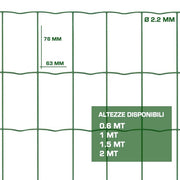 Rete per Recinzioni Metallica Plastificata Verde Resistente in Rotoli Formato: 10 mt x 0.6 H