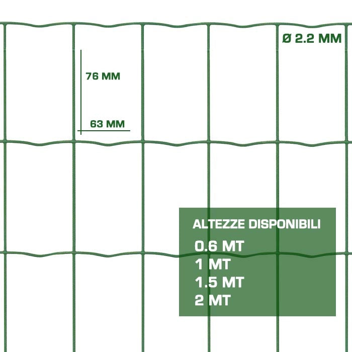 Rete per Recinzioni Metallica Plastificata Verde Resistente in Rotoli Formato: 10 mt x 0.6 H