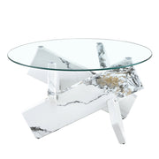 TAVOLO DA CAFFÈ ROTONDO 79 cm MDF E VETRO TRASPARENTE BIANCO