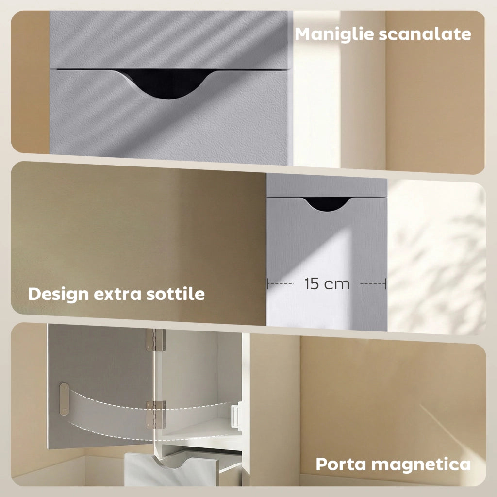 Colonna bagno salvaspazio ¨C Xylo ¨C legno grigio con ripiani cassetti ante 15x33x136.8cm