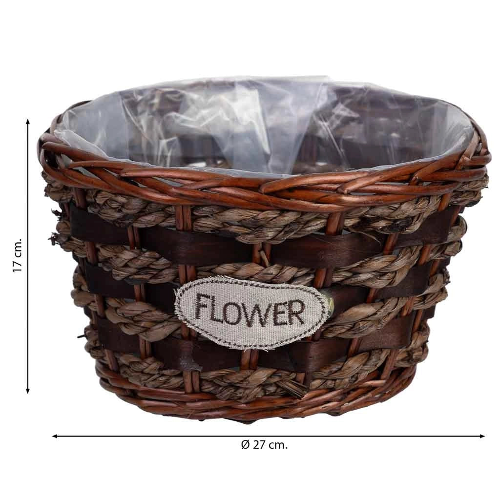 Vaso in vimini marrone 27x27x17h cm