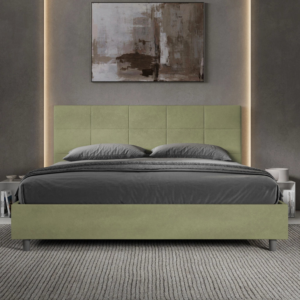 BS COM Letto matrimoniale king size con rete imbottito 200x200 microfibra tè verde