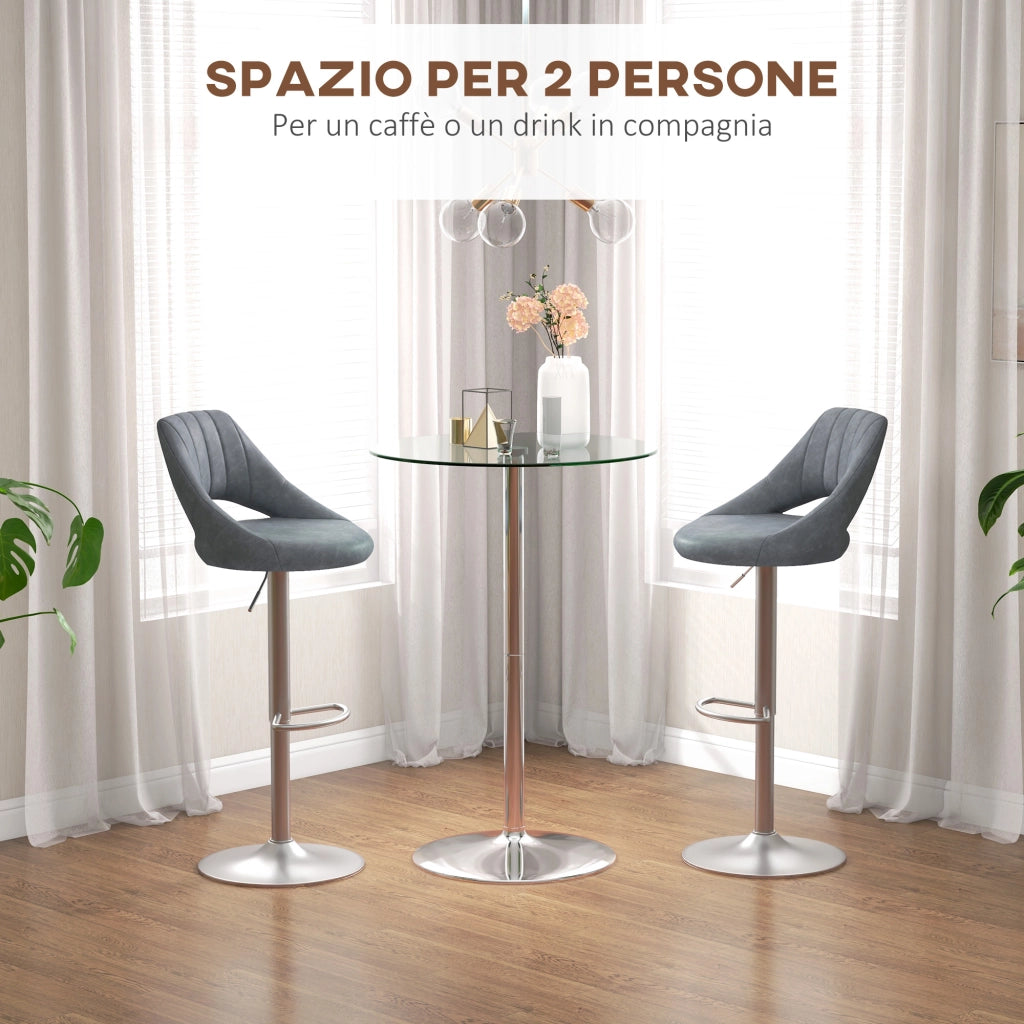 Tavolino da bar ¨C zephmum ¨C vetro temperato rotondo, base in acciaio, per 2 persone