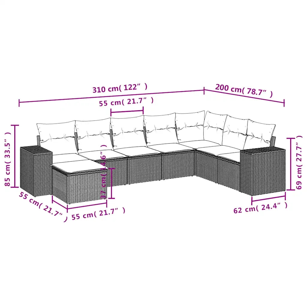 Set Divani da Giardino 8 pz con Cuscini Marrone in Polyrattan 3222963