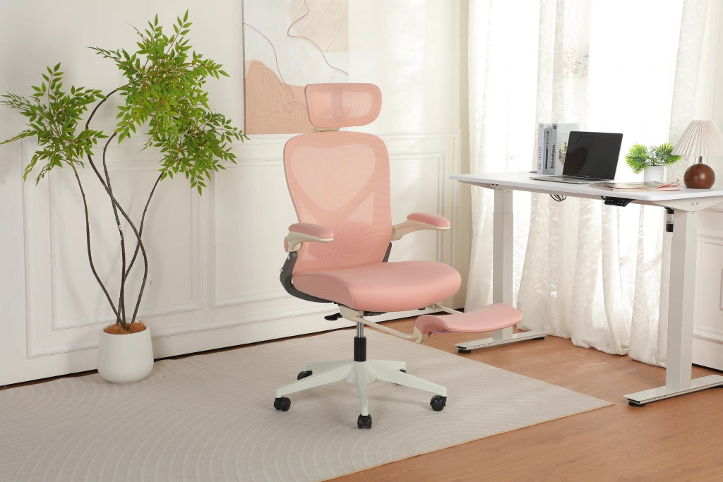 Sedia da ufficio pieghevole - con poggiatesta 3D e supporto lombare - in rete e schiuma - rosa