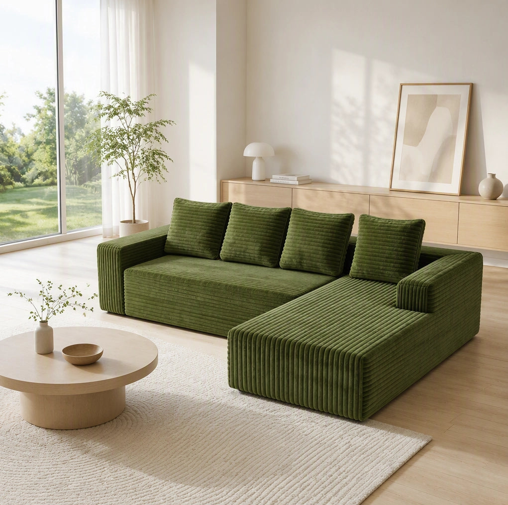 Divano modulare angolare a L con chaise longue reversibile; 261x168x58 cm; verde