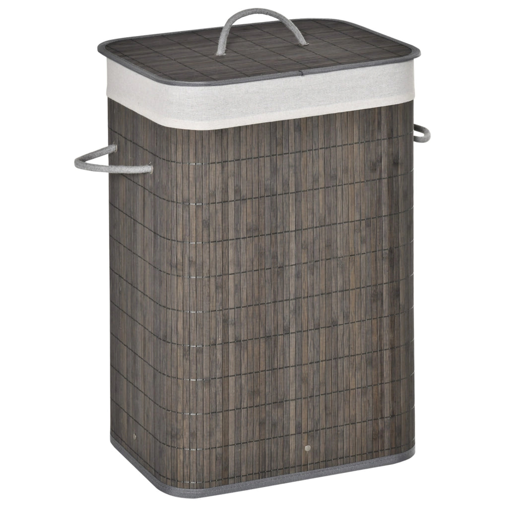 Cesto portabiancheria con coperchio 83L grigio con maniglie e sacco estraibile, organizer per lavanderia, bagno, camera
