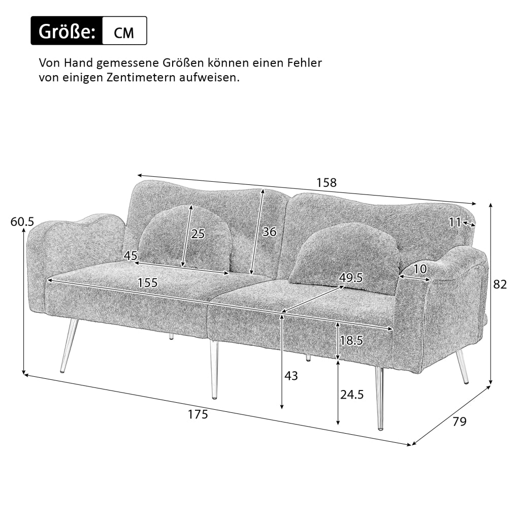 Divano letto 2 posti - Zephmum- Schienale regolabile, gambe dorate, multifunzionale