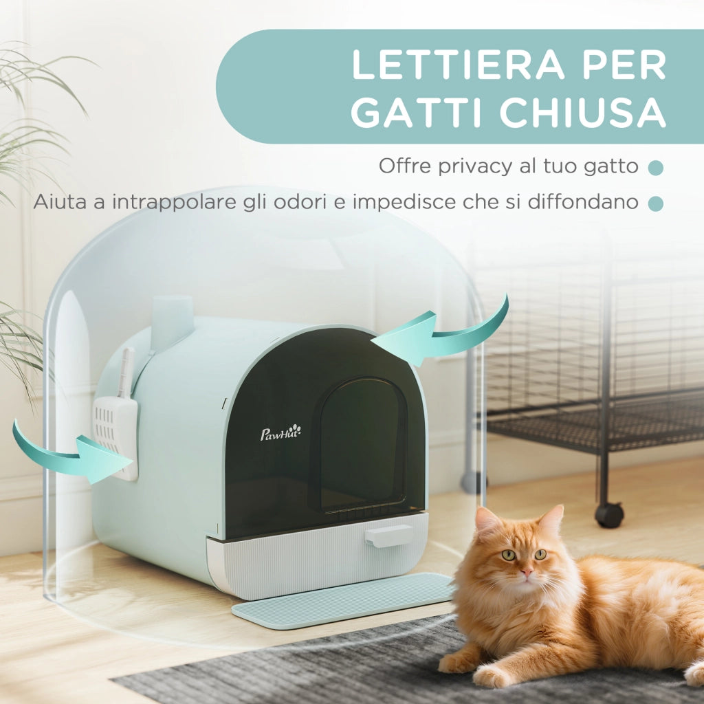 Lettiera per Gatti Chiusa in PP 43x44x47cm Verde, Toilette per Gatti con Vassoio Estraibile Paletta e Filtro, Facile da Pulire