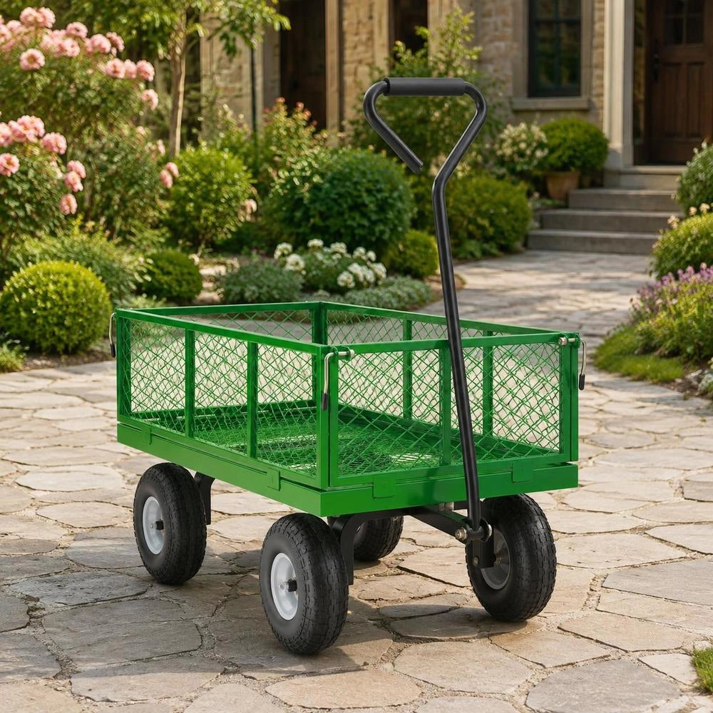 Wagon 408.23 Kg, Transport Wagon, Equipment Wagon, Garden Wagon, Handcart With 10-inch Tires And Removable Mesh Side Panels (convertible To A Flatbed) And 180° Rotating Handle