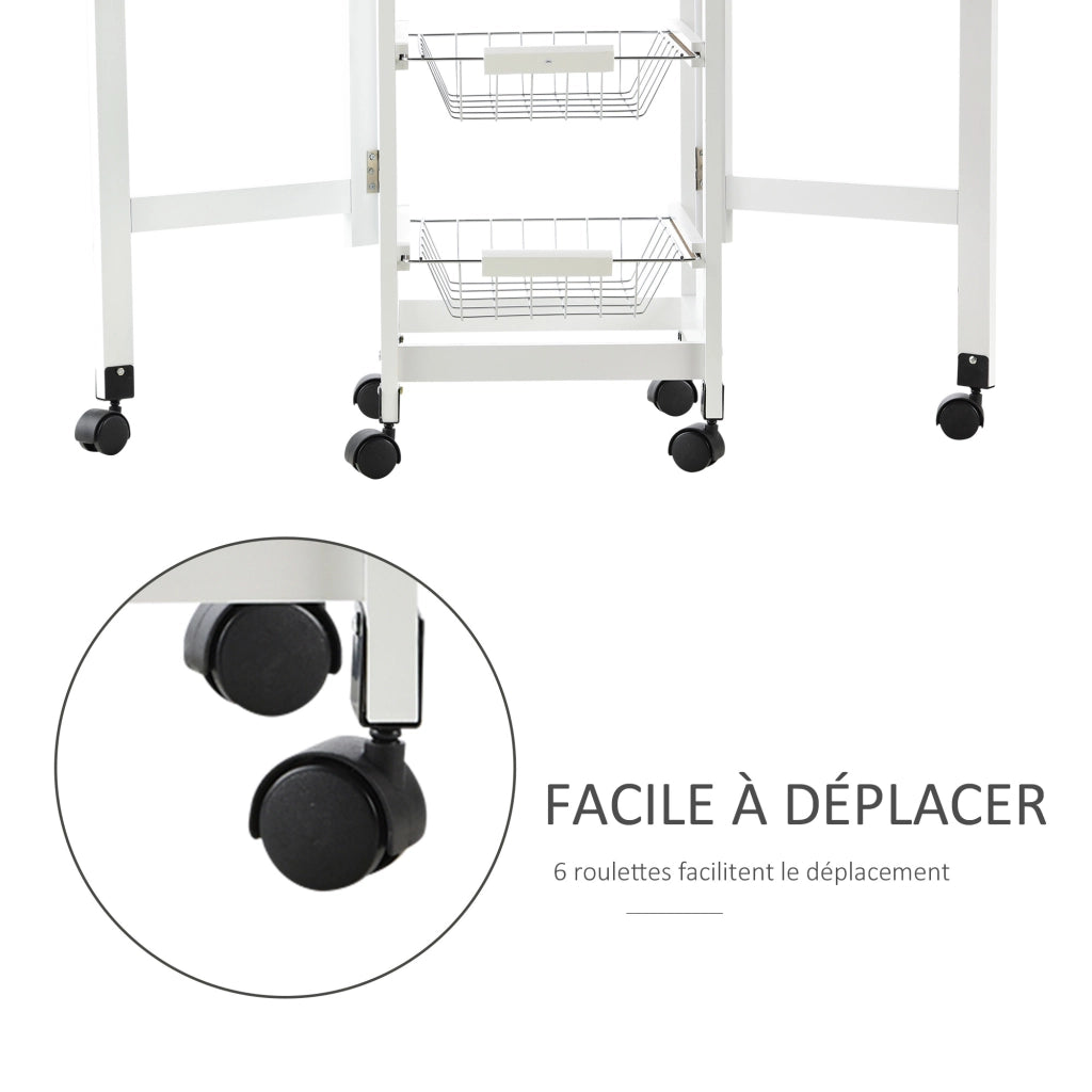 Carrello da cucina con cestini e cassetto ¨C Minimal ¨C metallo bianco quercia chiaro