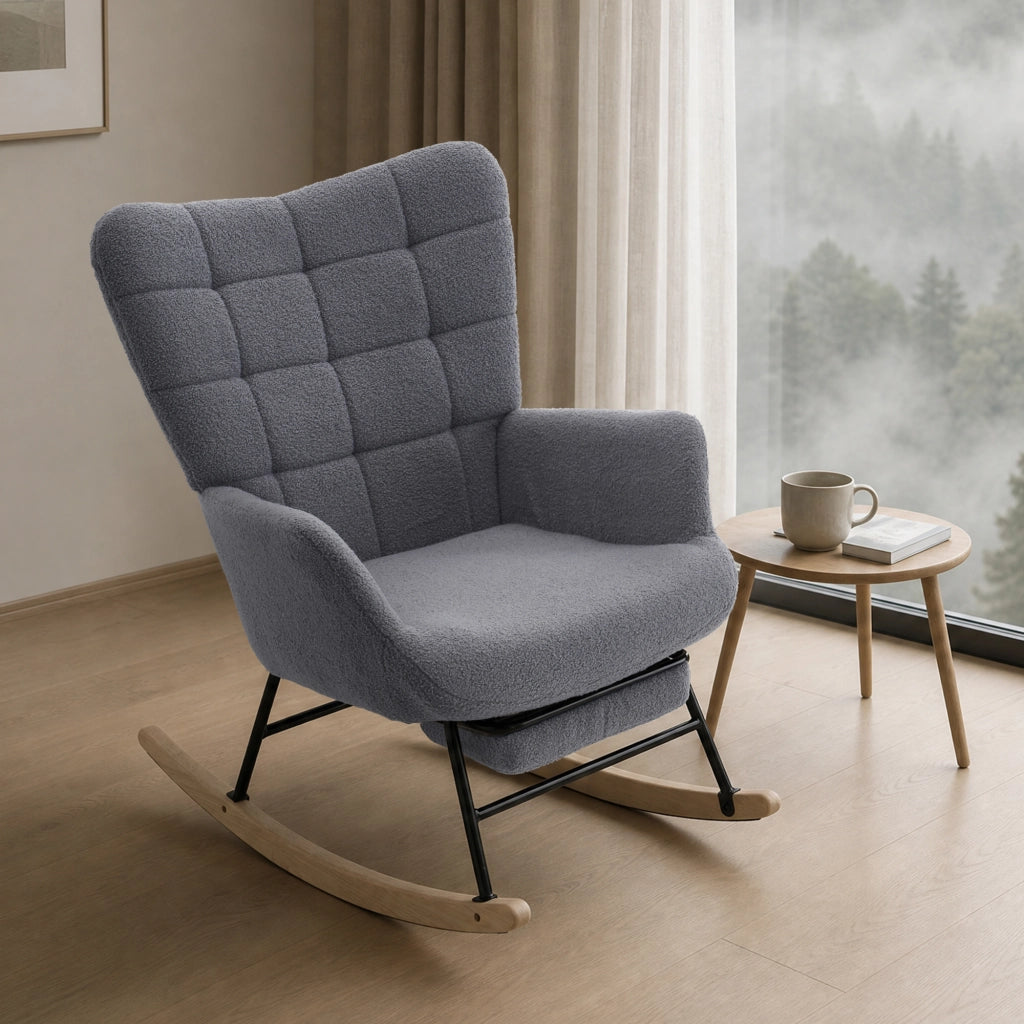 Sedia a dondolo con poggiapiedi 91x61x88 cm in metallo e legno; grigio