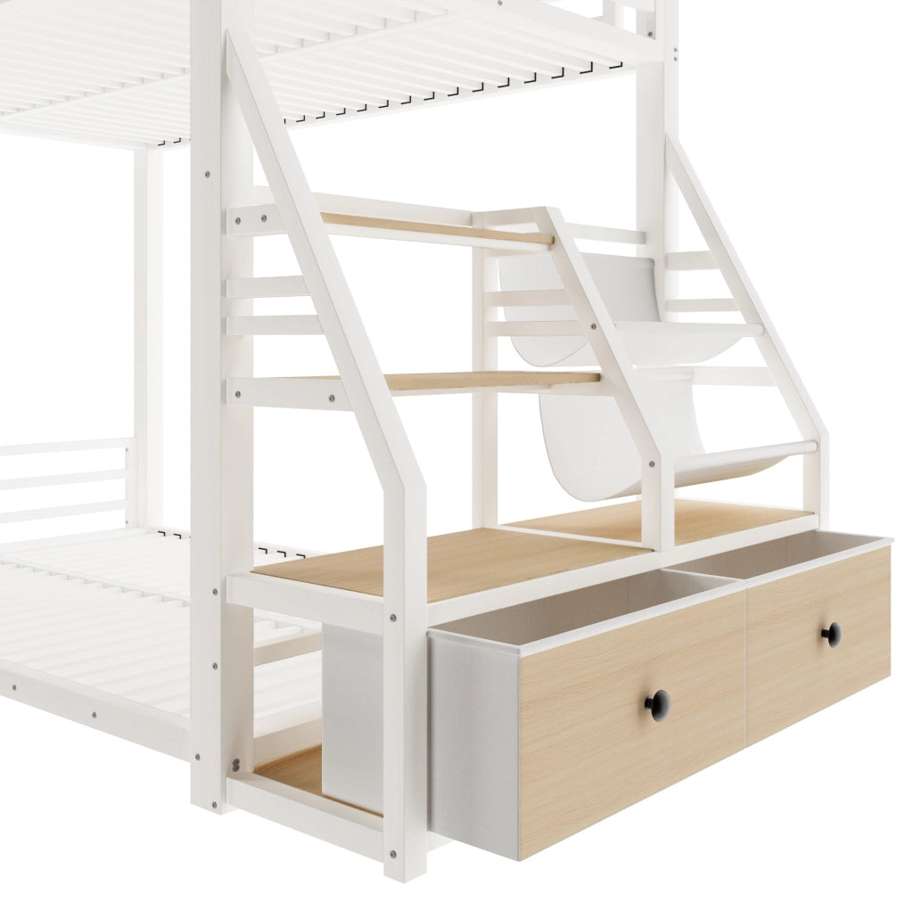 Letto a castello 90x200 cm in legno e metallo bianco con LED e 2 cassetti