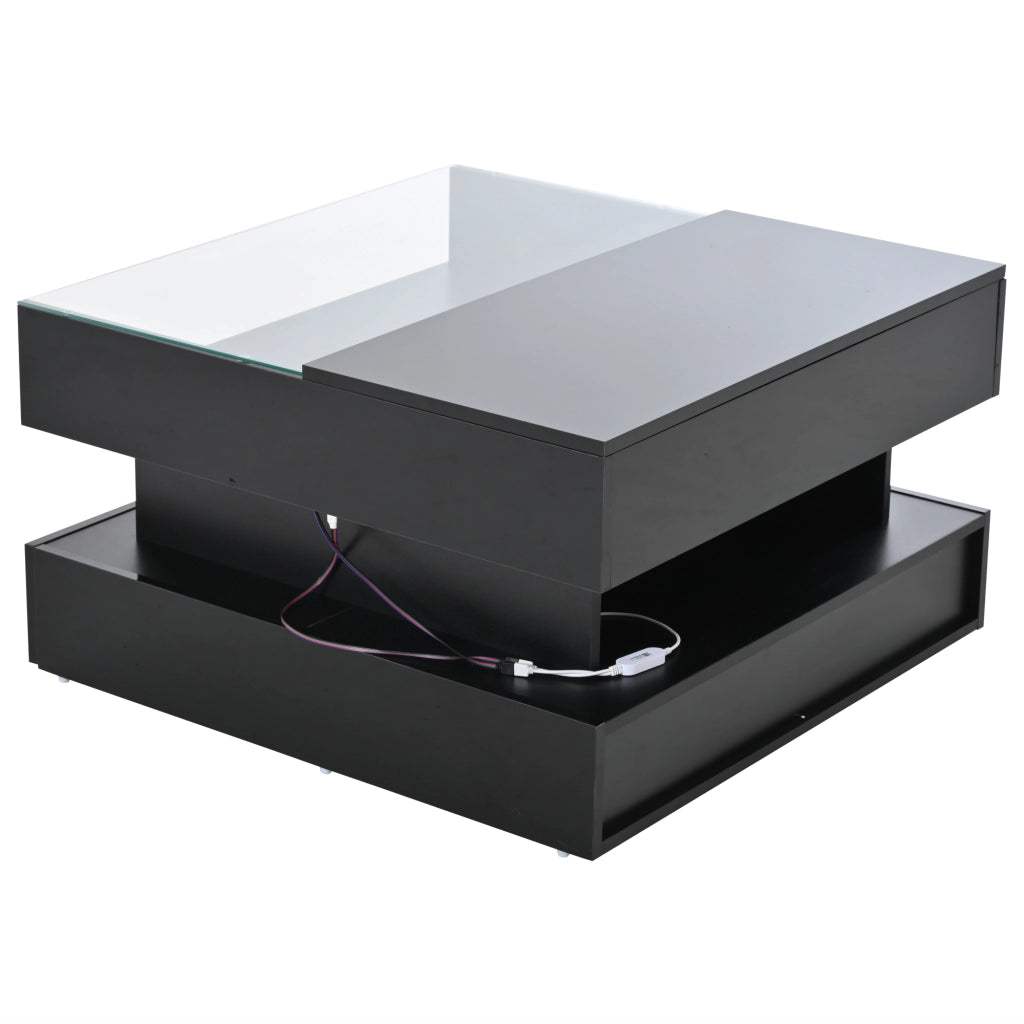 TAVOLINO da caffè 80x80x45 cm nero con LED e 2 cassetti