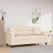 Divano a 2 Posti con Cuscini-Sofa 2 Posti con Cuscini Beige 140 cm Tessuto Microfibra
