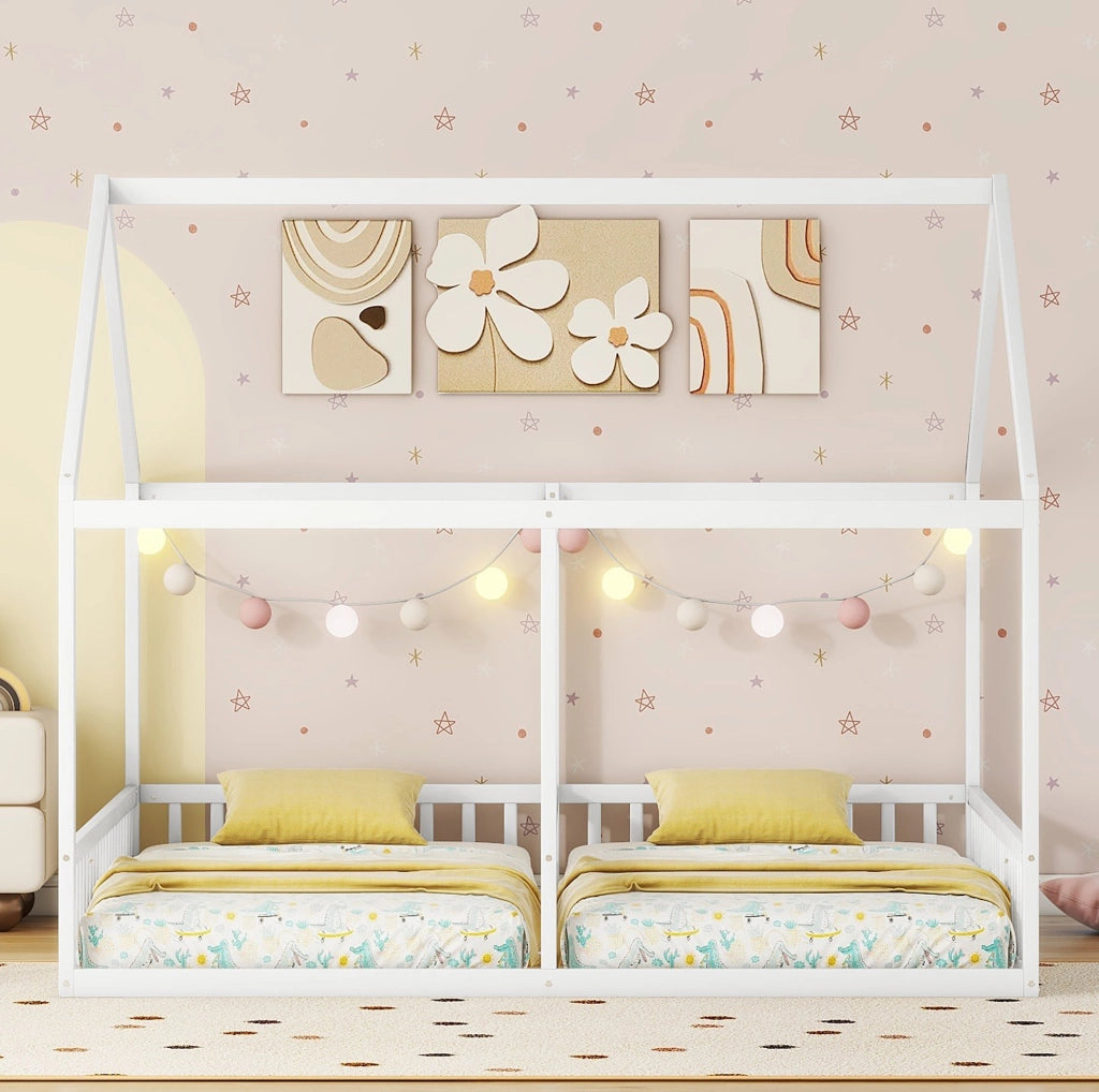 Letto a casetta 90 x 200 con due posti, bianco