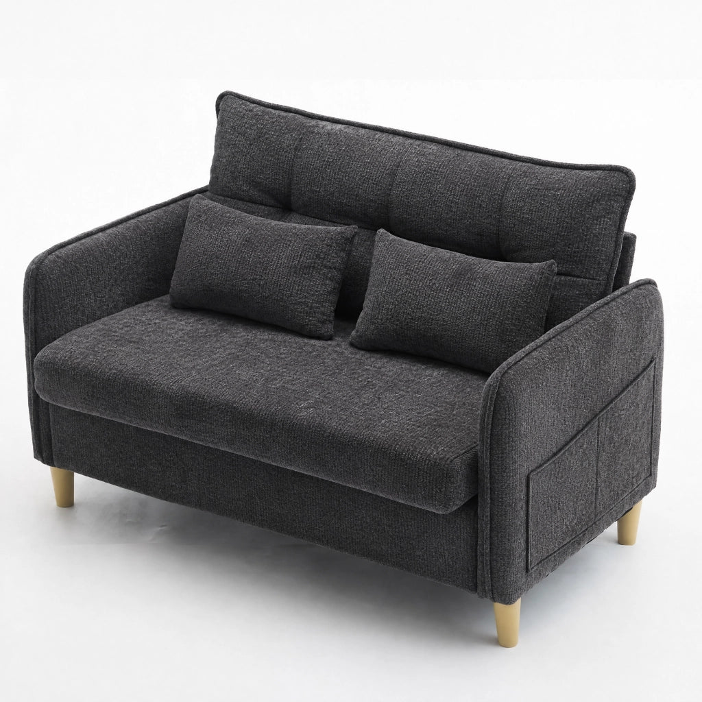 DIVANO 2 posti 127 cm Dark Gray in tessuto Chenille con cuscini