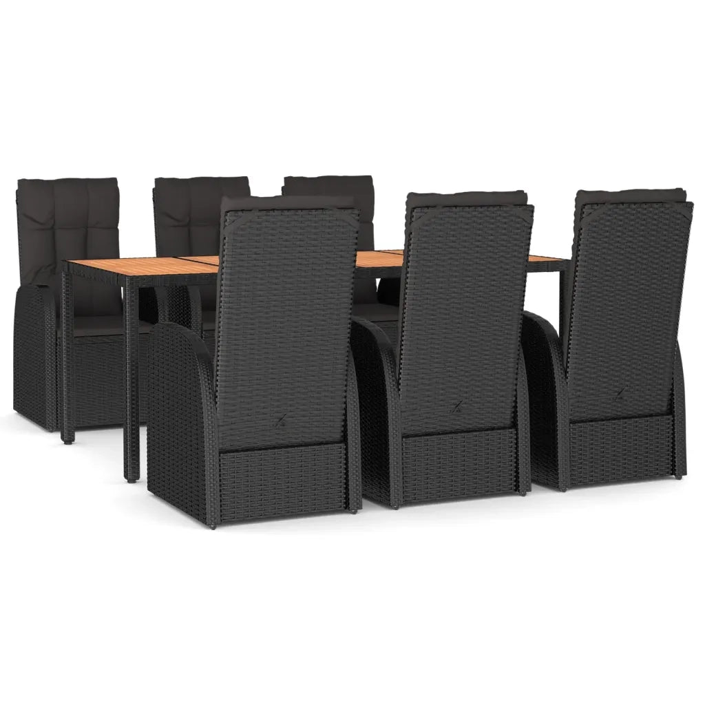 Set da Pranzo da Giardino 7 pz Nero con Cuscini in Polyrattan 3157603