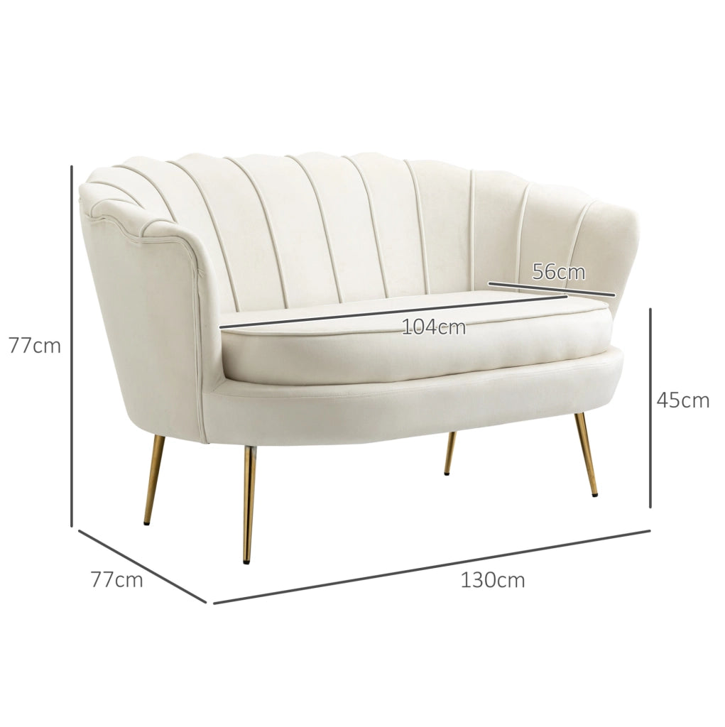 Divano 2 posti in velluto crema con braccioli, struttura in acciaio zincato 130x77x77 cm