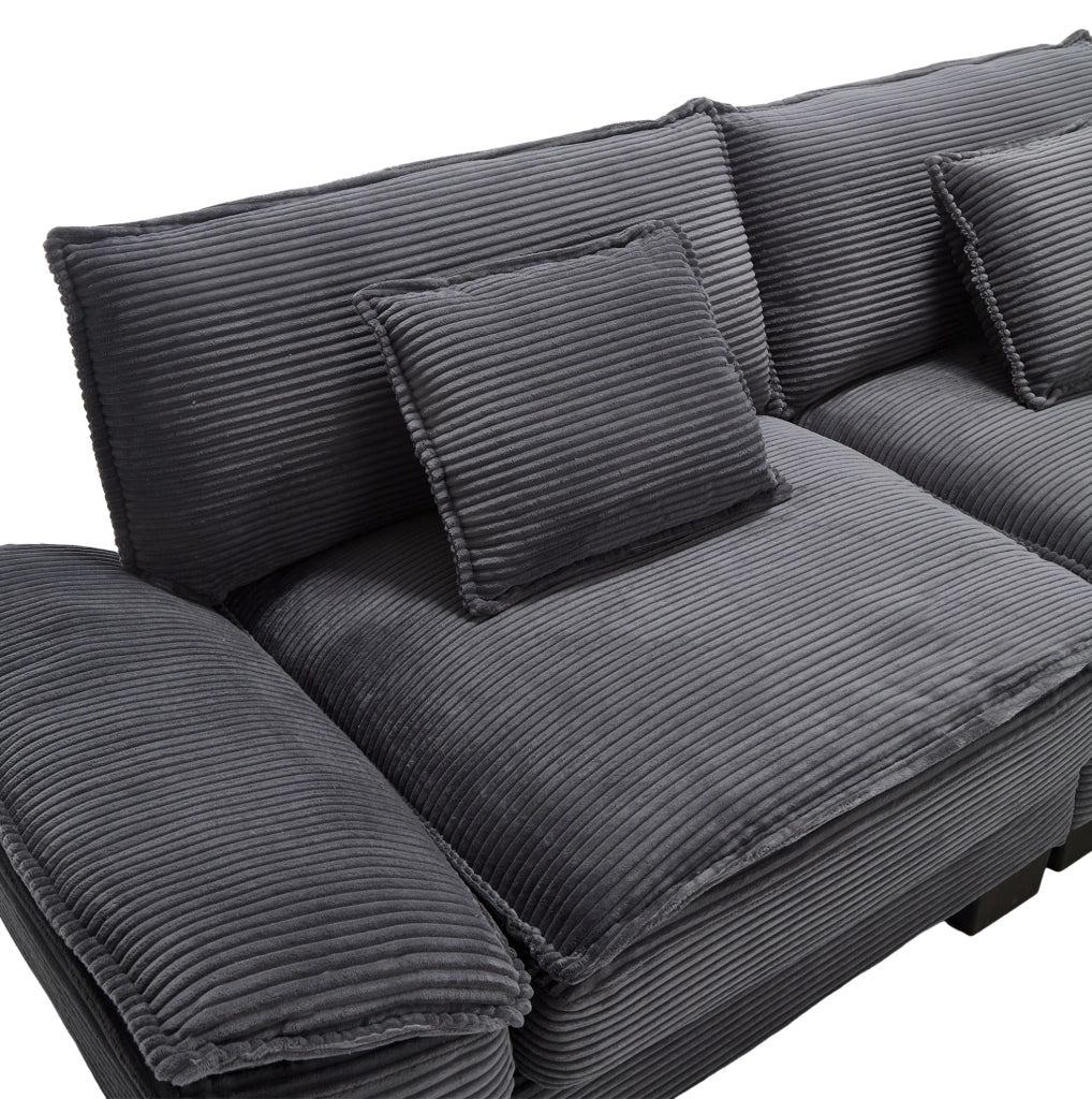 Divano a 2 posti in velluto grigio scuro 224x81x81 cm; con cuscini e braccioli