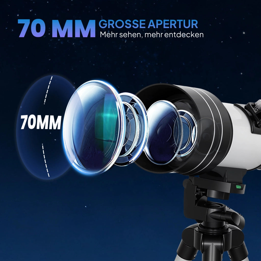 Telescopio astronomico con obiettivo da 70 mm, 5 x 24, treppiede regolabile, argento, per principianti