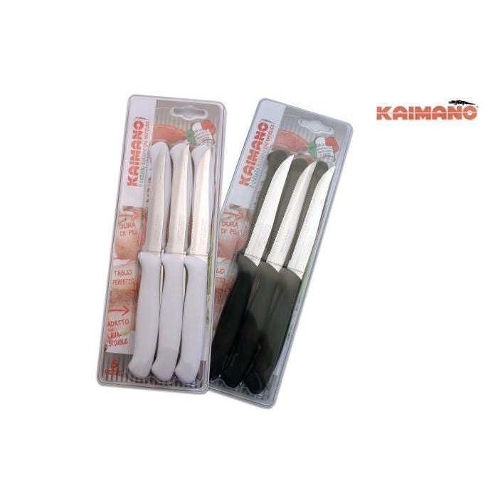 Kaimano KTS031406N Italicus Set 6 Coltelli da Bistecca Lama Dentata Acciaio Inox Manico Ergonomico colore Nero