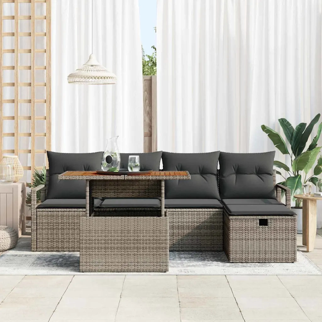 Set Divano da Giardino 6 pcs Grigio polyrattan