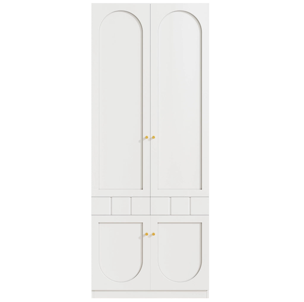 Set di 2 armadi bianchi laccati con 2 ante, appendiabiti e cassetti, 80×50×200 cm ciascuno