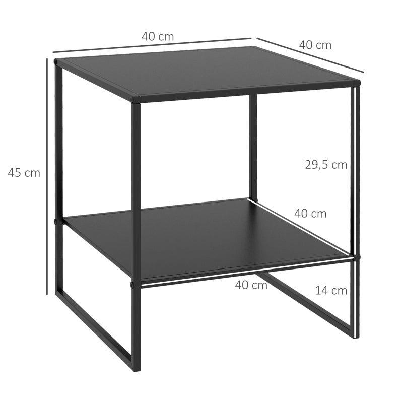 Tavolino laterale con ripiano aperto in acciaio nero per divano; poltrona o camera da letto 40 × 40 × 45 cm