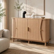 Madia con 2 ante scorrevoli e ripiano regolabile in MDF naturale 140 × 40 × 88 cm